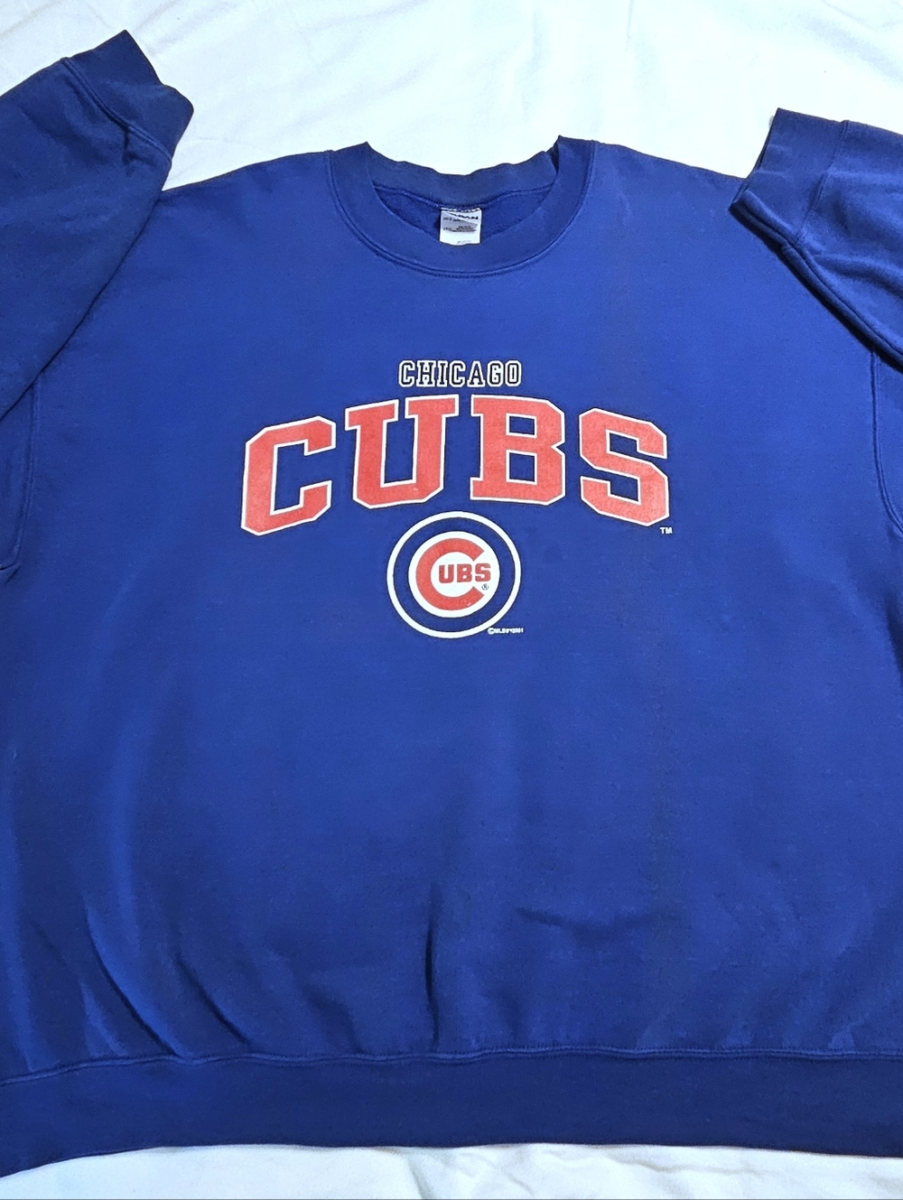 Gildan Royal Blue Chicago Cubs Crewneck Sweatshirt with Red Logo 2XL